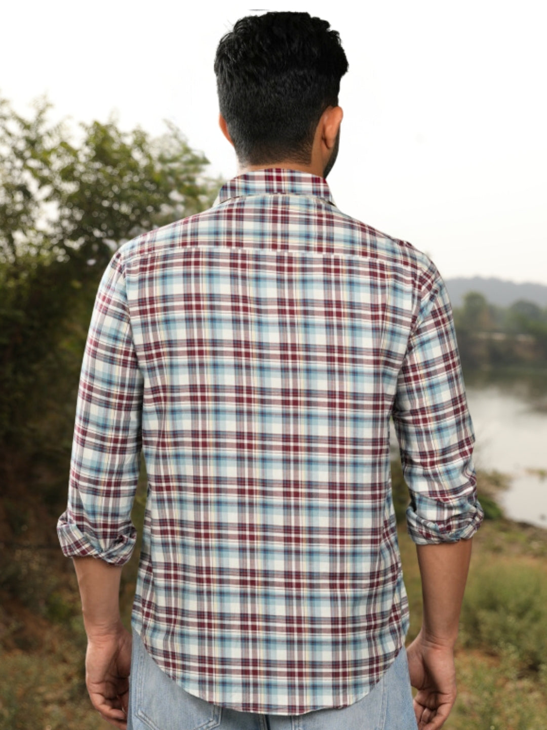 Blue & Red Checks Cotton Shirt