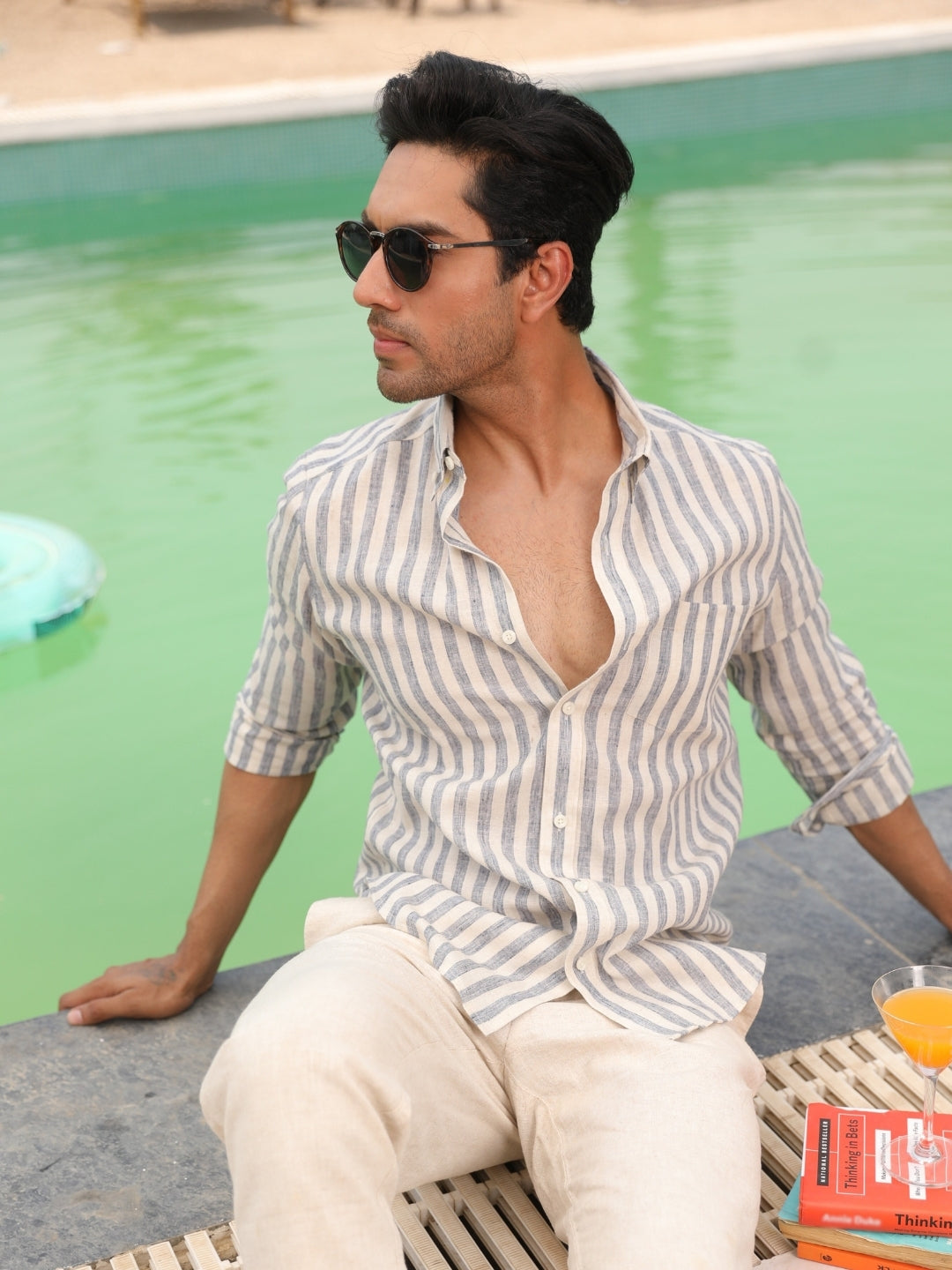 Ocean Blue Stripes Linen Cotton Shirt