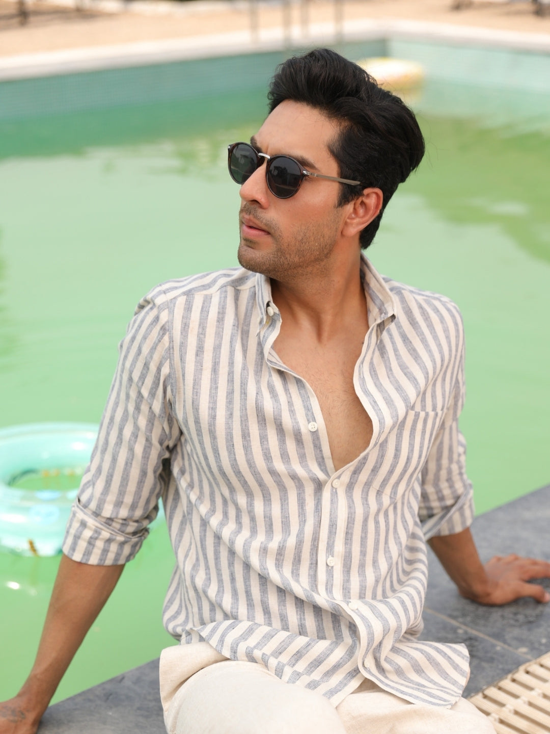 Ocean Blue Stripes Linen Cotton Shirt