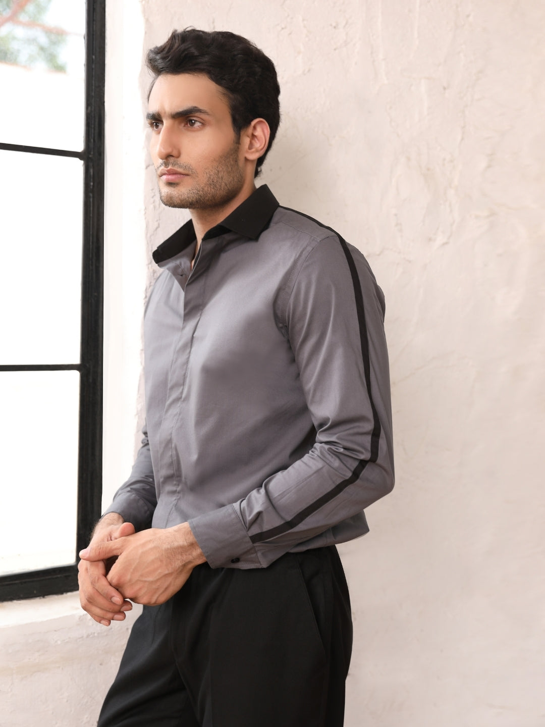 Dark Gray Cut & Sew Cotton Shirt