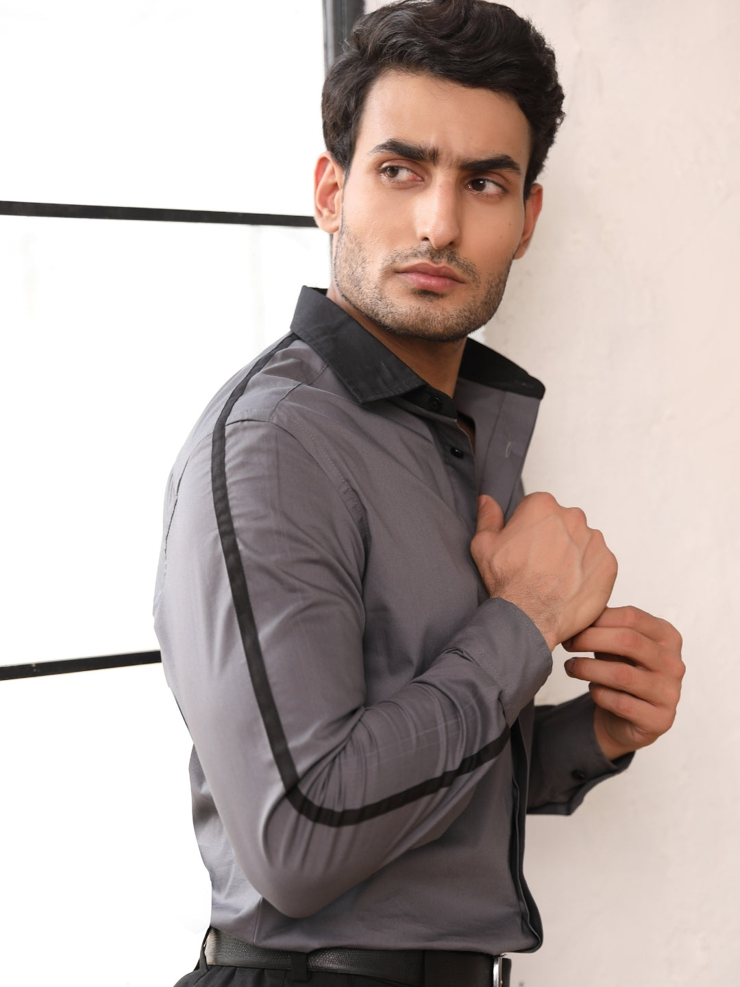 Dark Gray Cut & Sew Cotton Shirt
