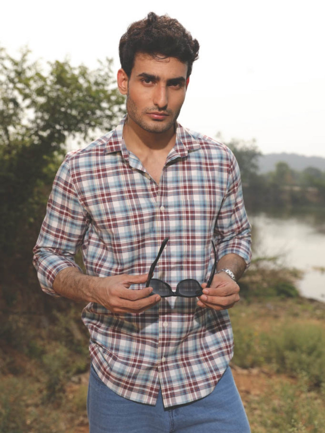 Blue & Red Checks Cotton Shirt