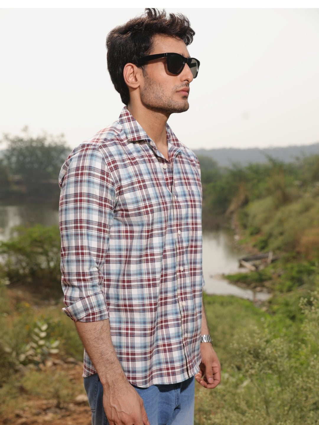 Blue & Red Checks Cotton Shirt