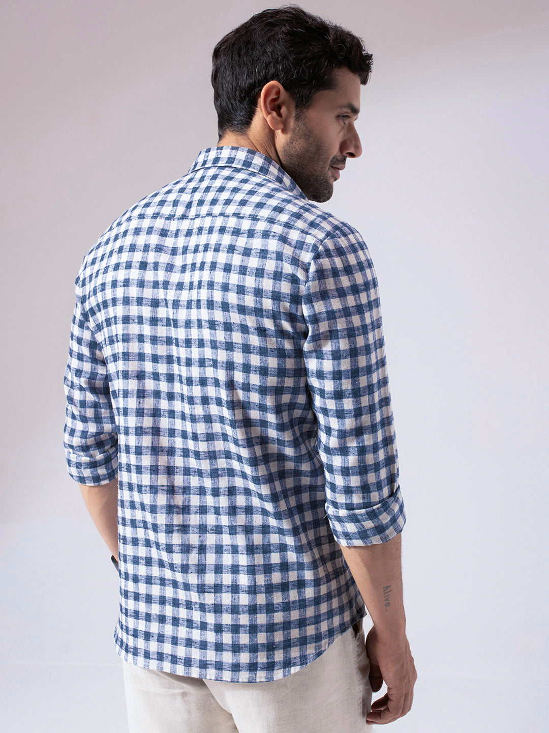 Blue Checks Linen Blend Shirt