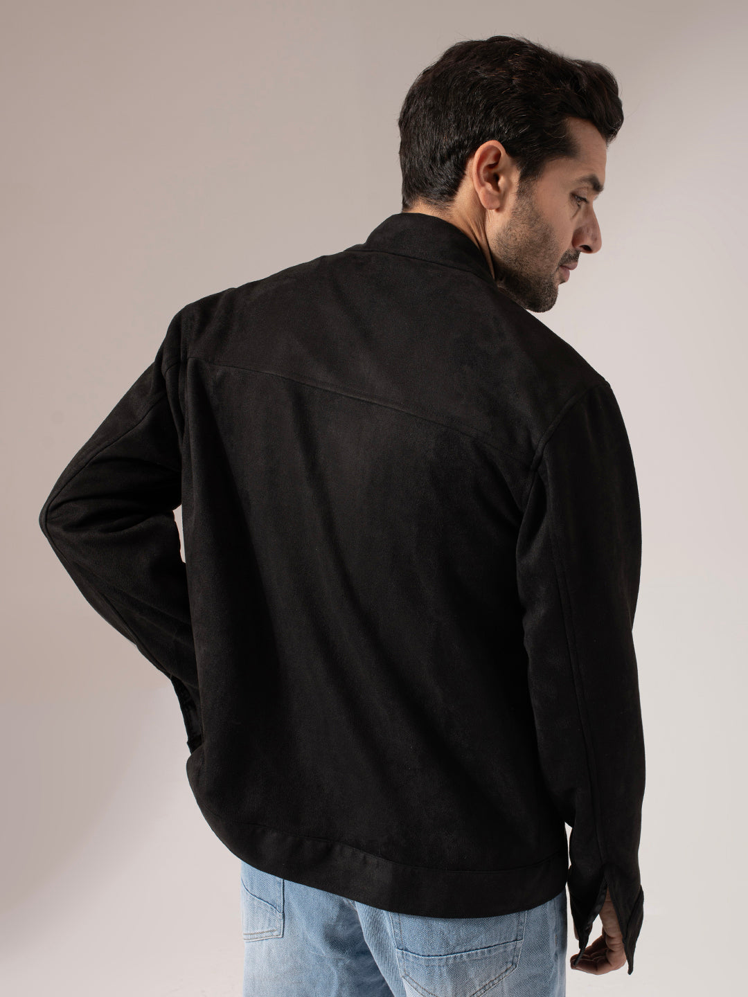 Black Seude Solid Jacket