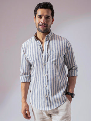 Ocean Blue Stripes Linen Cotton Shirt