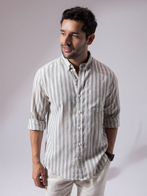 Sage Green Stripes Linen Cotton Shirt