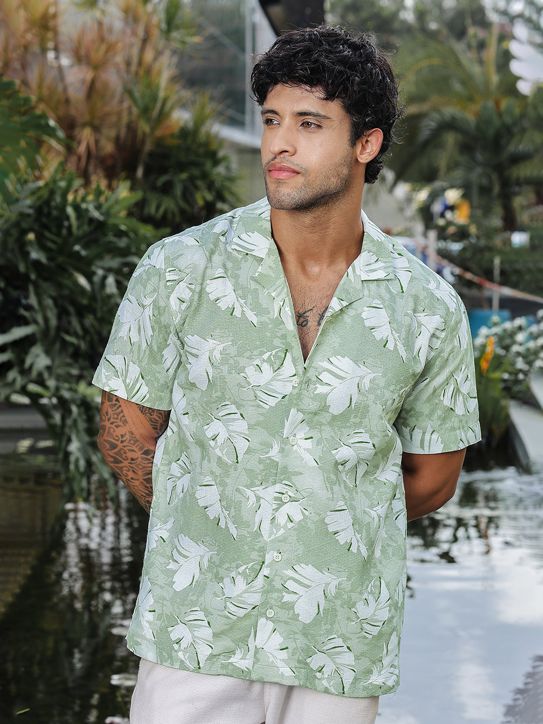 Light Green Printed Rayon Shirt