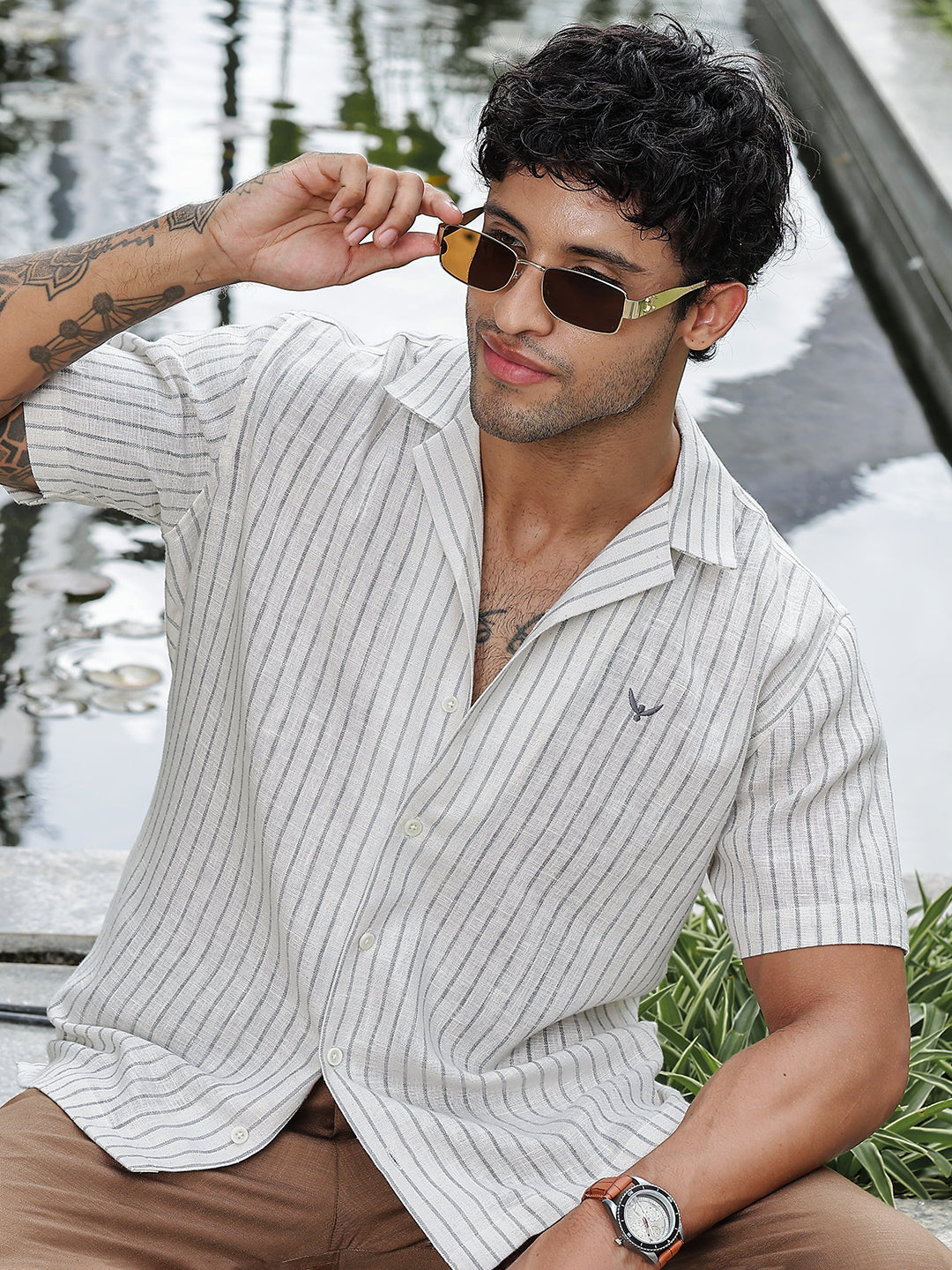 Grey Striped Linen Shirt