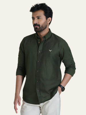 Green Solid Slim Fit Linen Cotton Shirt