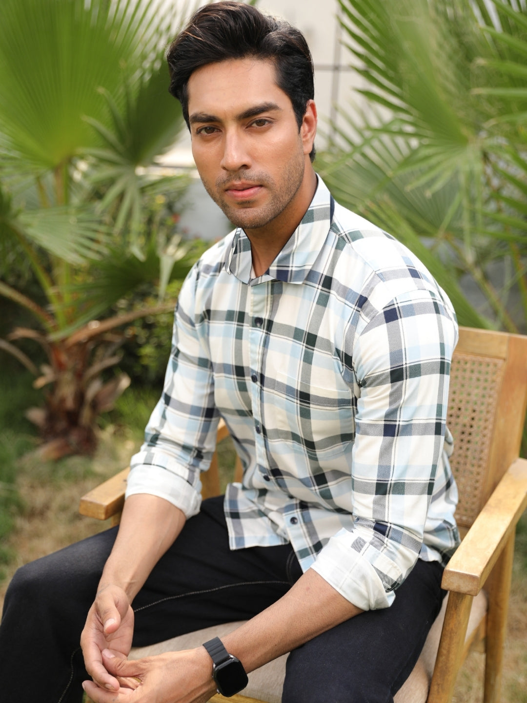 Sky Blue Checks Cotton Shirt