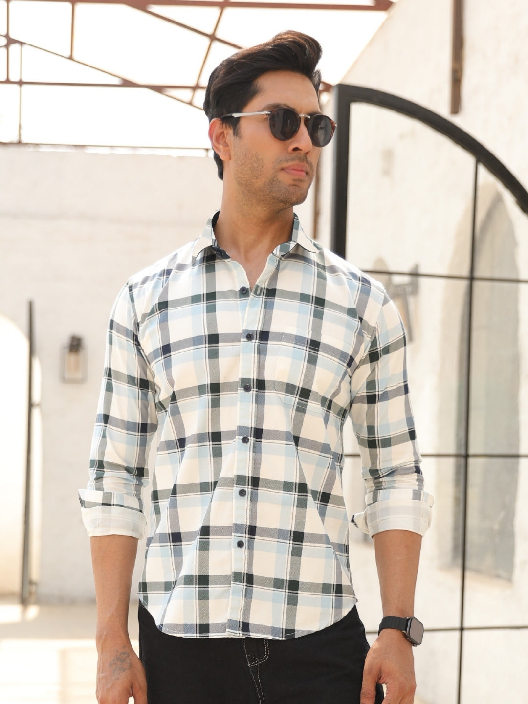 Sky Blue Checks Cotton Shirt