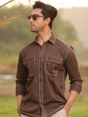 Brown Contrast Stitch Shirt