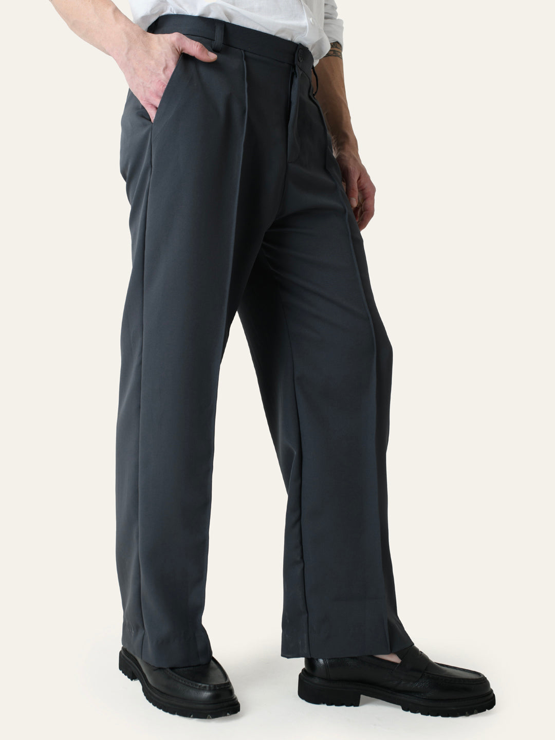 Dark Grey Solid Pintuck Korean Pants