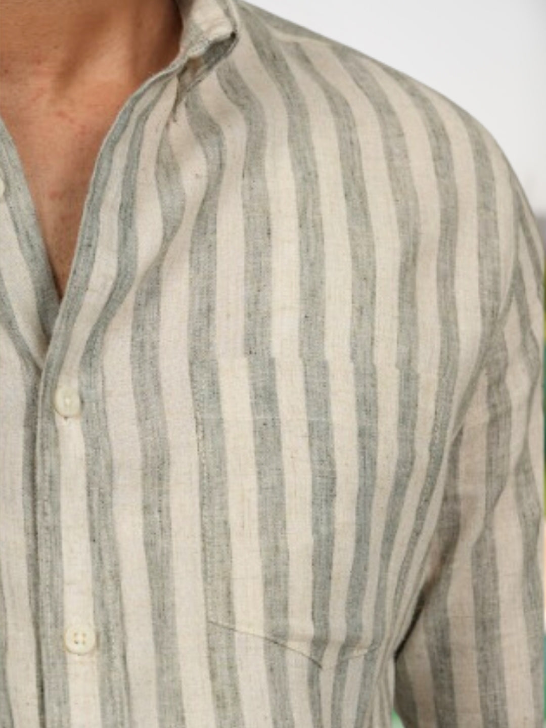 Sage Green Stripes Linen Cotton Shirt