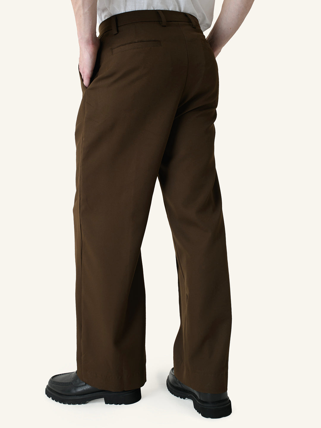 Brown Solid Pintuck Korean Pants