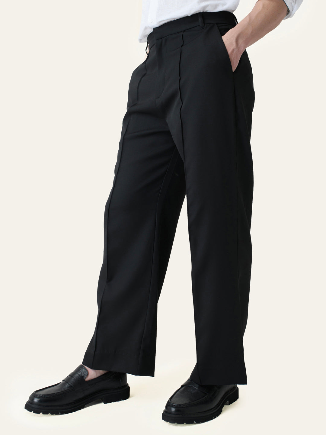 Black Solid Pintuck Korean Pants
