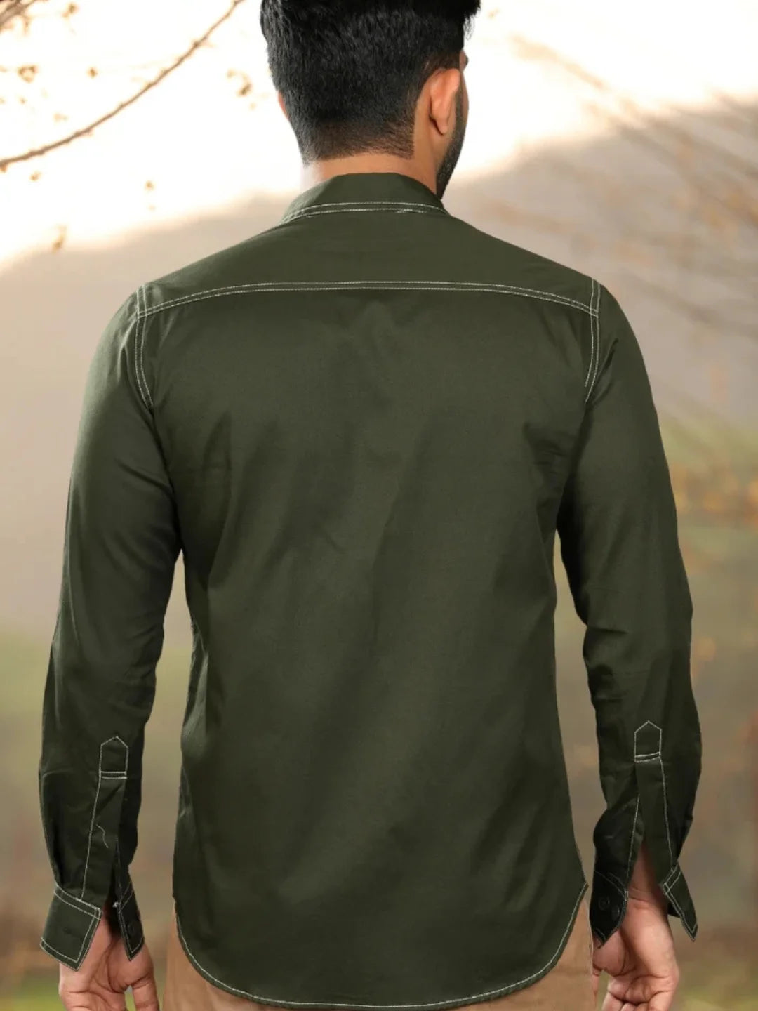 Bottle Green Contrast Stitch Shirt