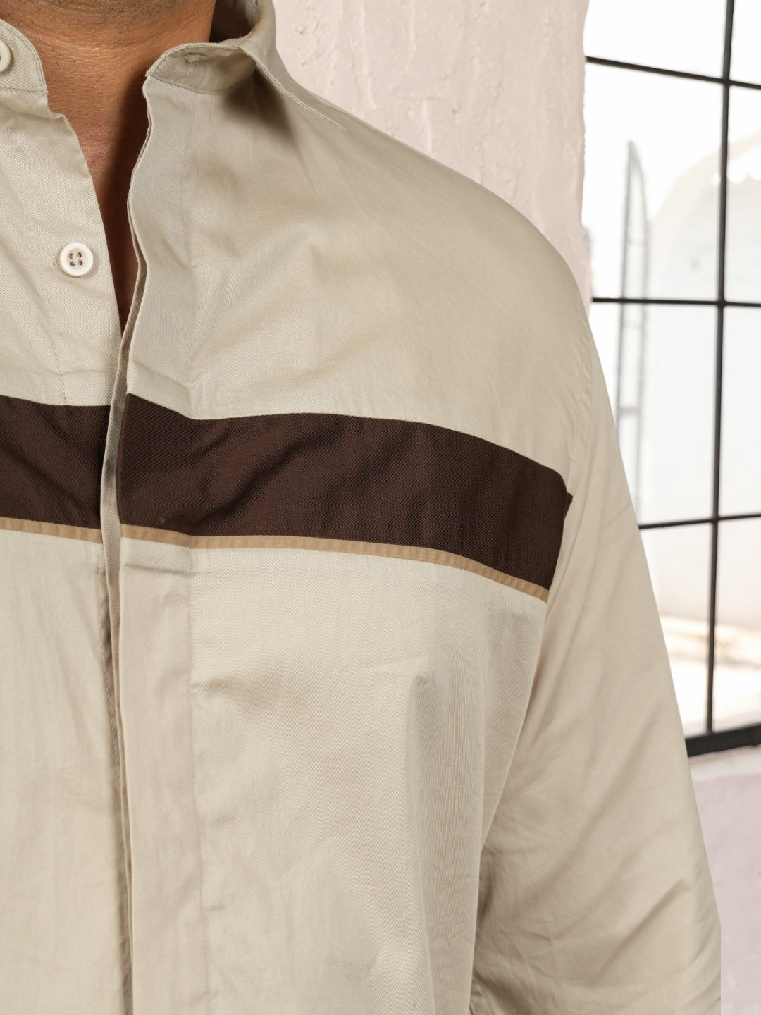 Ivory Cut & Sew Cotton Shirt