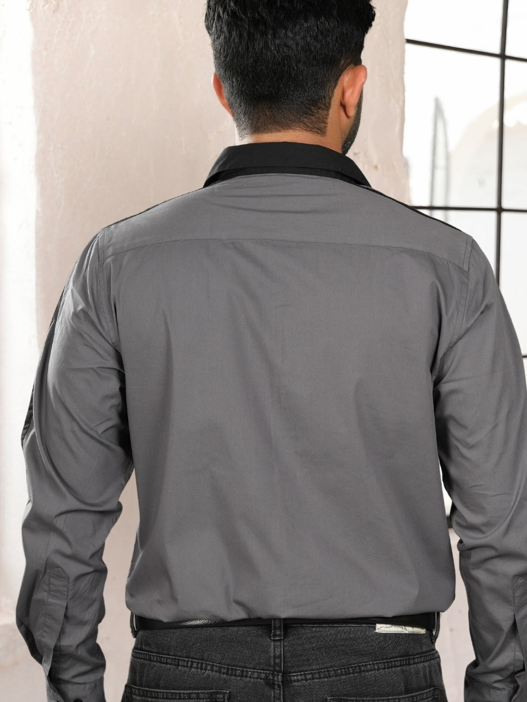 Dark Gray Cut & Sew Cotton Shirt