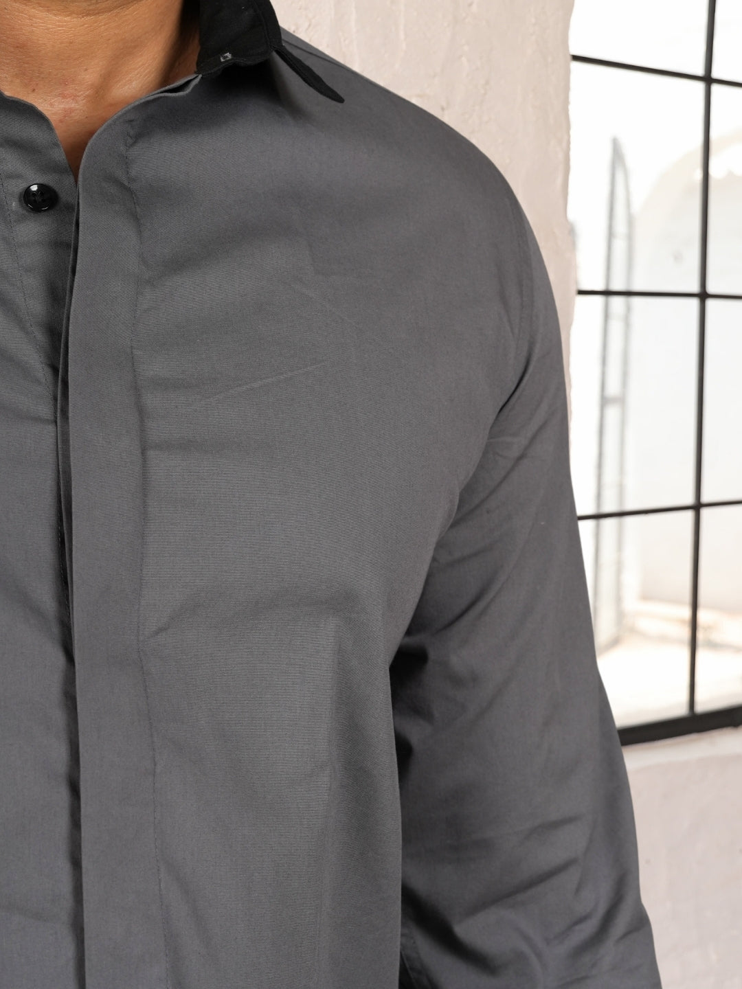Dark Gray Cut & Sew Cotton Shirt