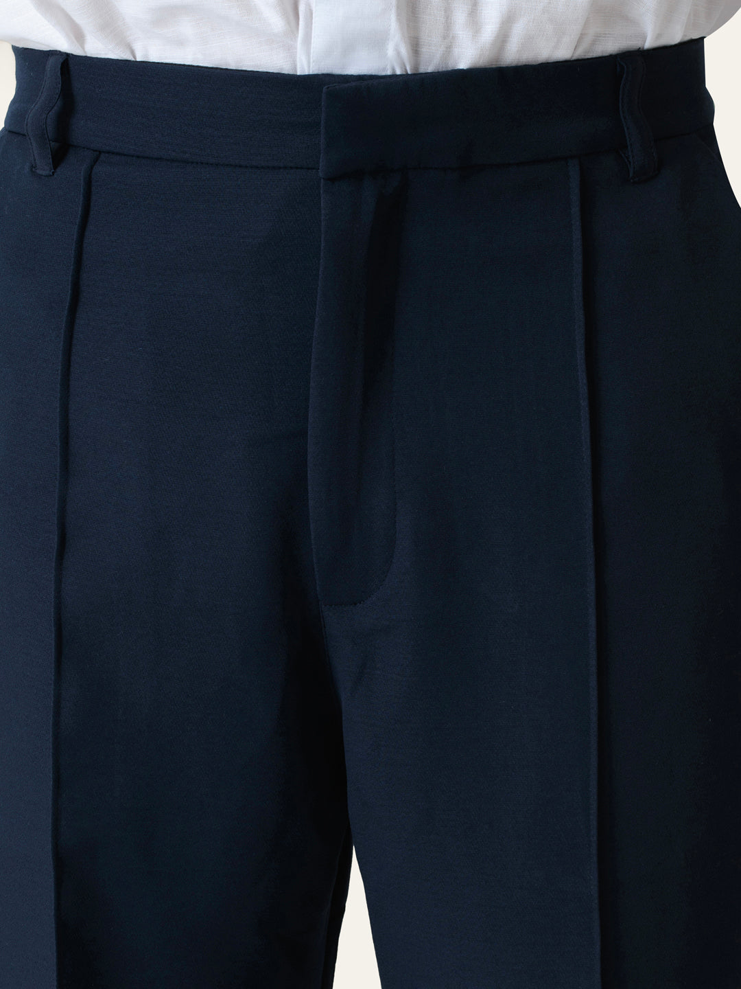 Navy Blue Solid Pintuck Korean Pants