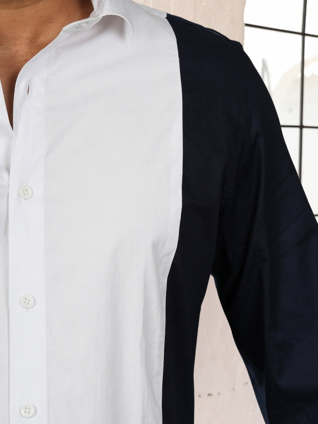 Blue & white Cut & Sew Cotton Shirt