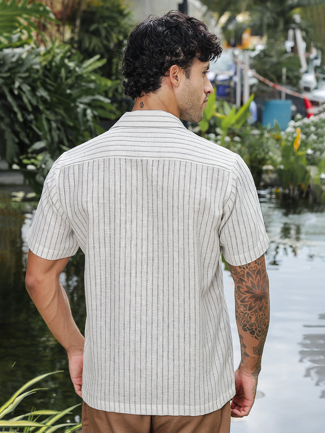 Grey Striped Linen Shirt