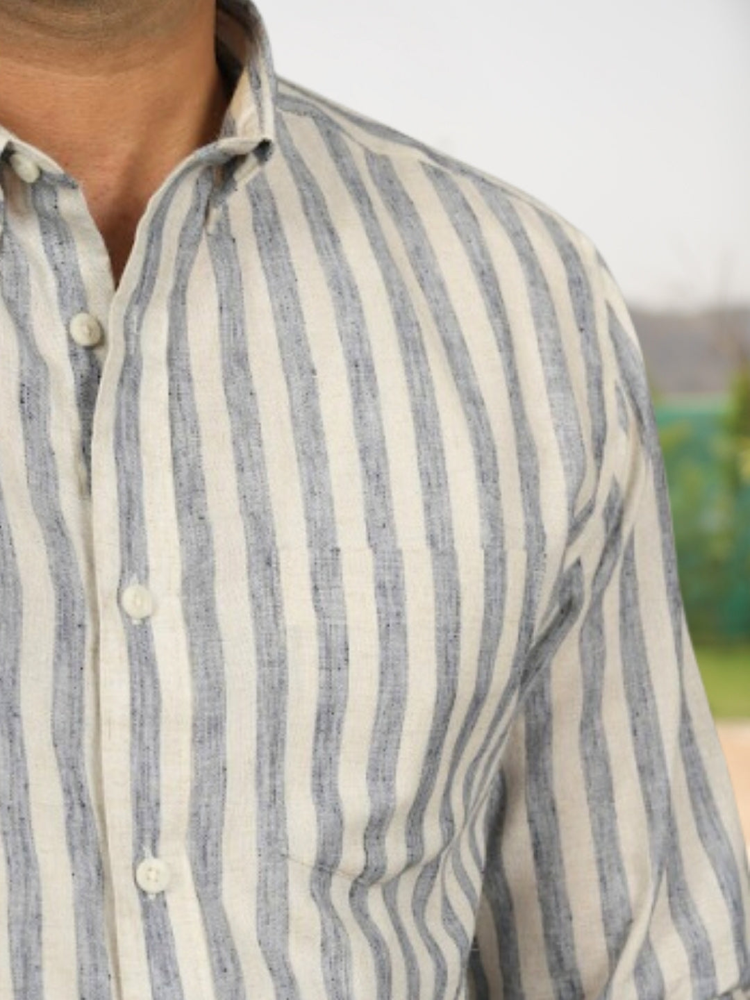 Ocean Blue Stripes Linen Cotton Shirt