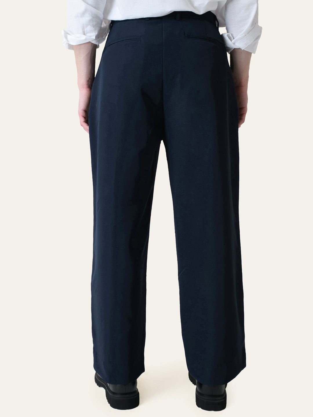 Navy Blue Solid Pintuck Korean Pants