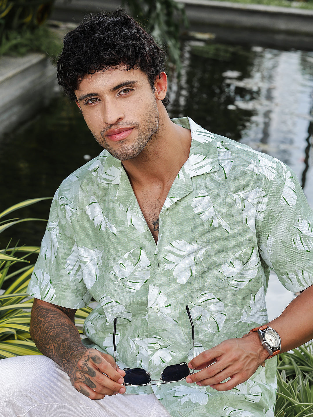 Light Green Printed Rayon Shirt