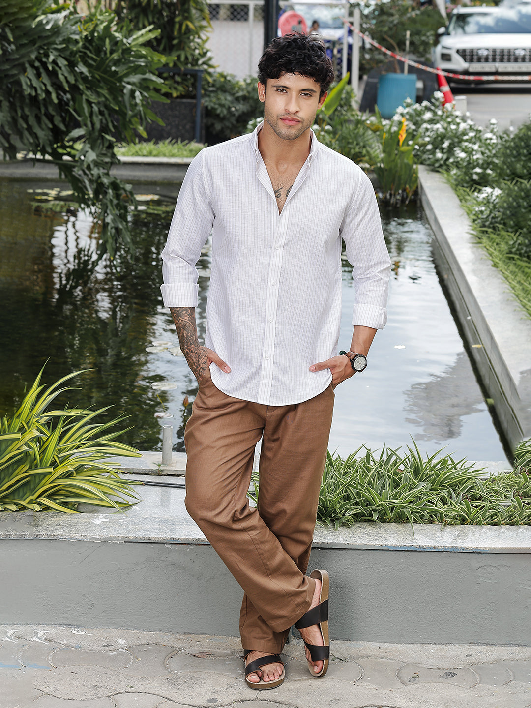 White Striped Slim Fit Linen Cotton Shirt