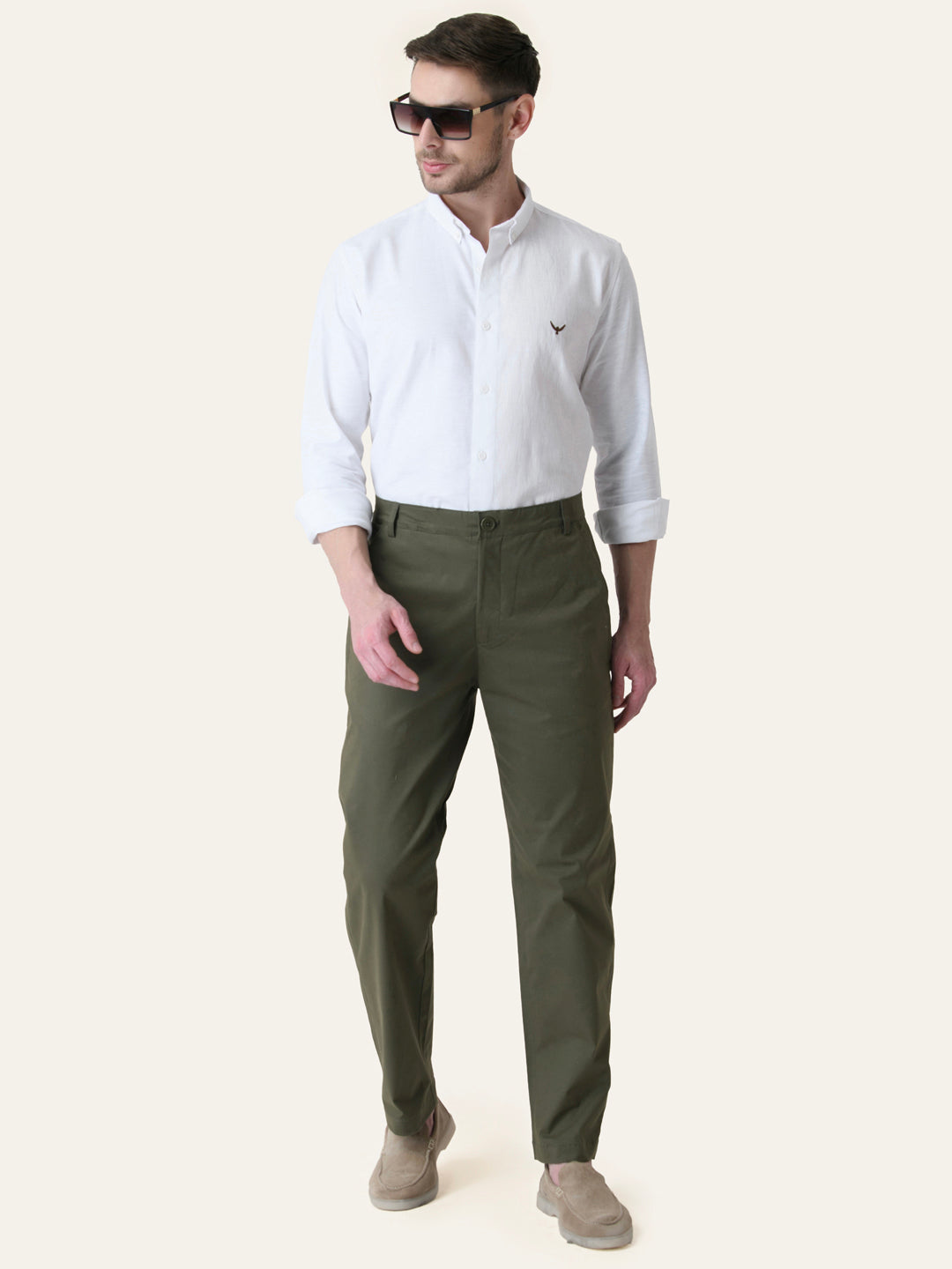 Olive Green Solid Slim Fit Chinos