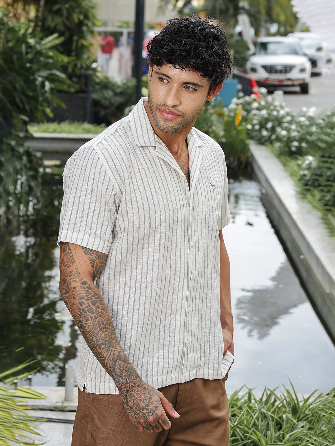 Grey Striped Linen Shirt