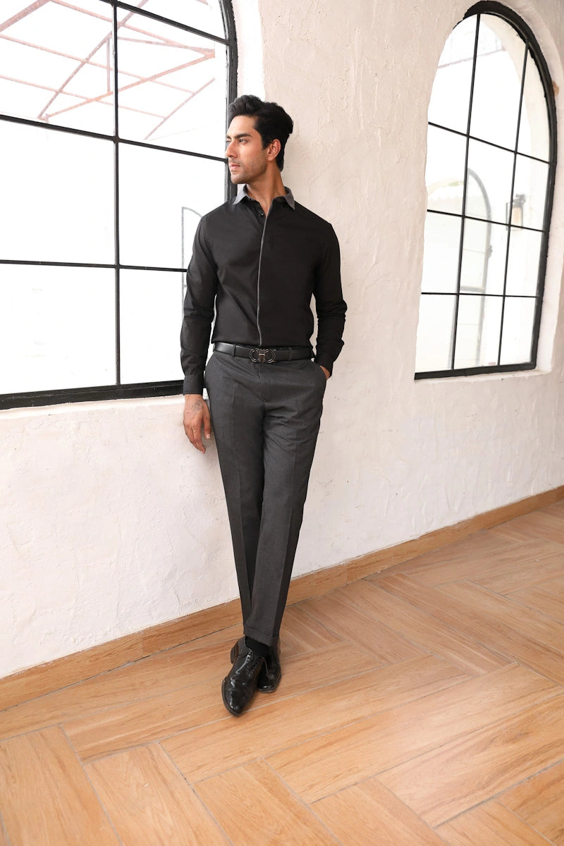 Black Cut & Sew Cotton Shirt