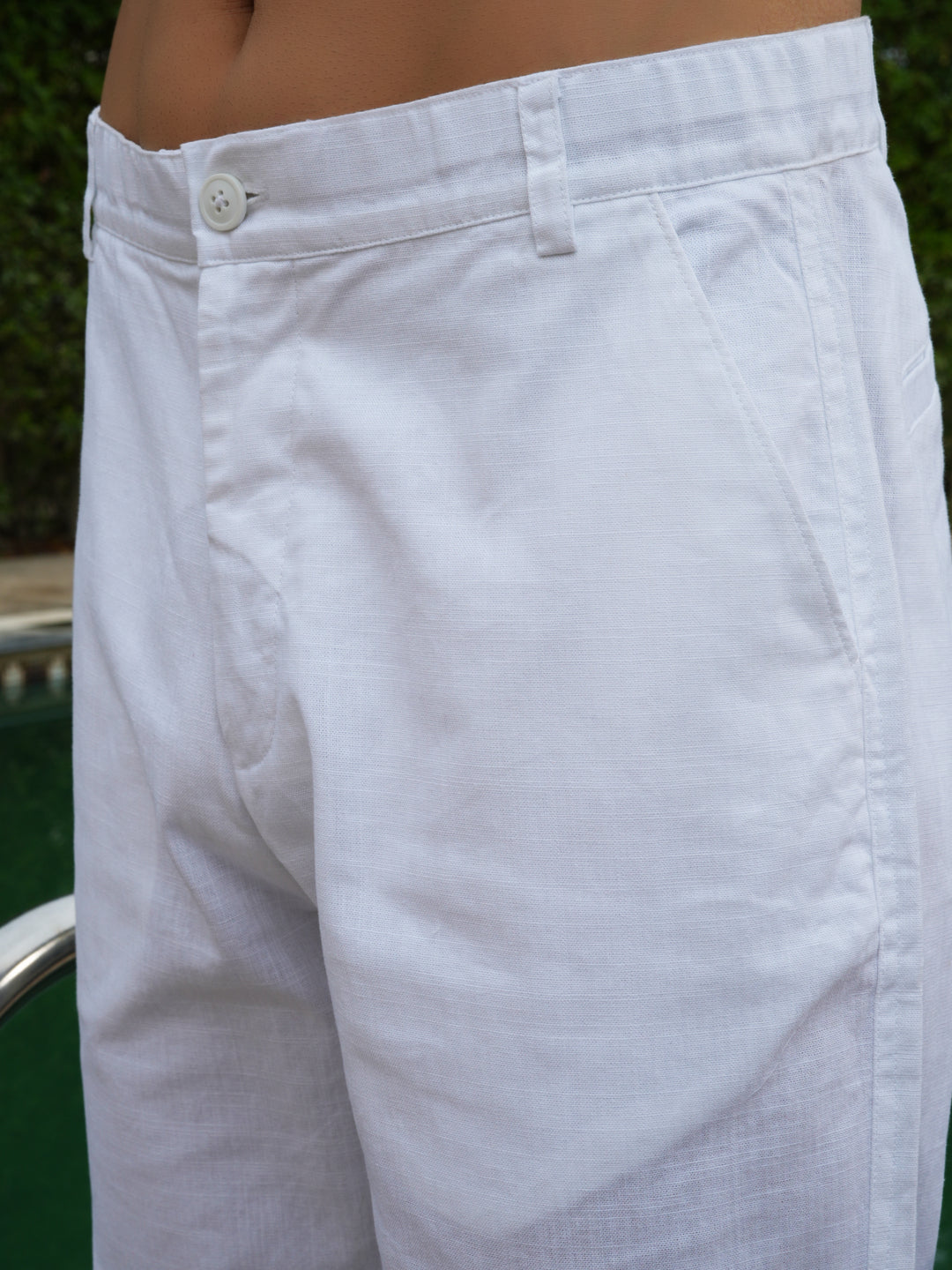 White Solid Linen Pants