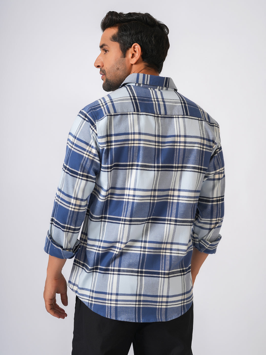 Blue Checked Slim Fit Flannel Cotton Shirt