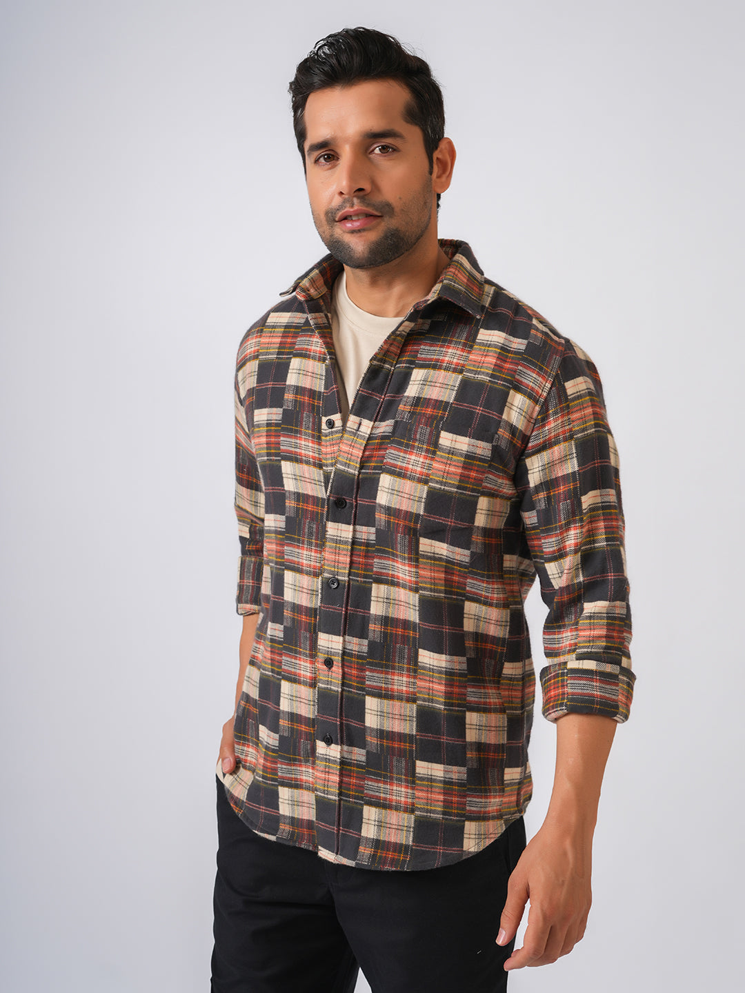 Red Checked Slim Fit Flannel Cotton Shirt