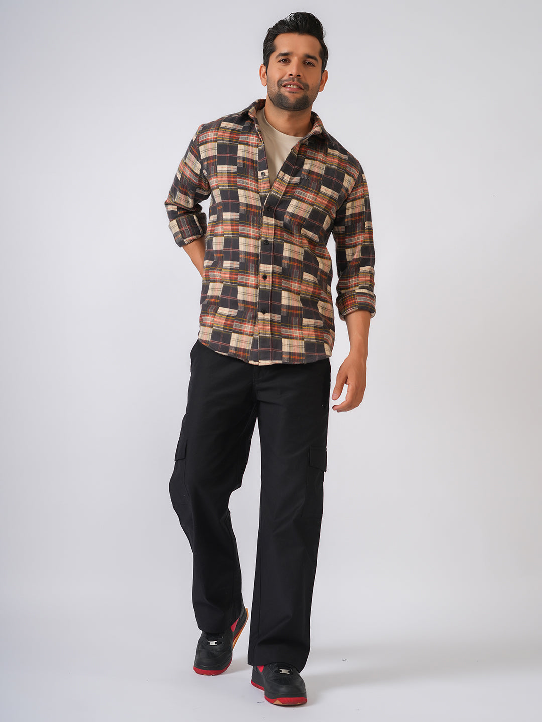 Red Checked Slim Fit Flannel Cotton Shirt