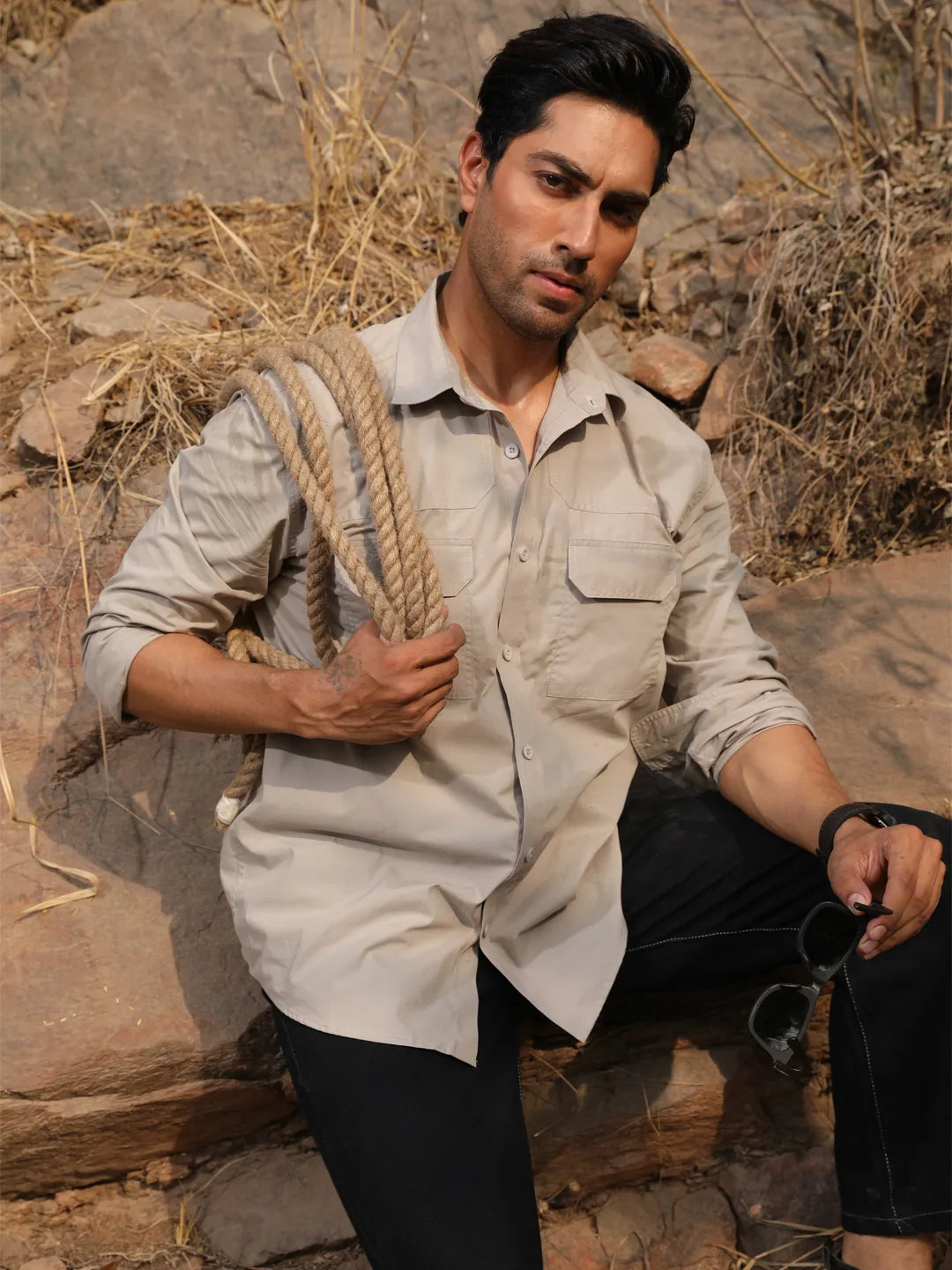 Beige Utility Regular Fit Shirt