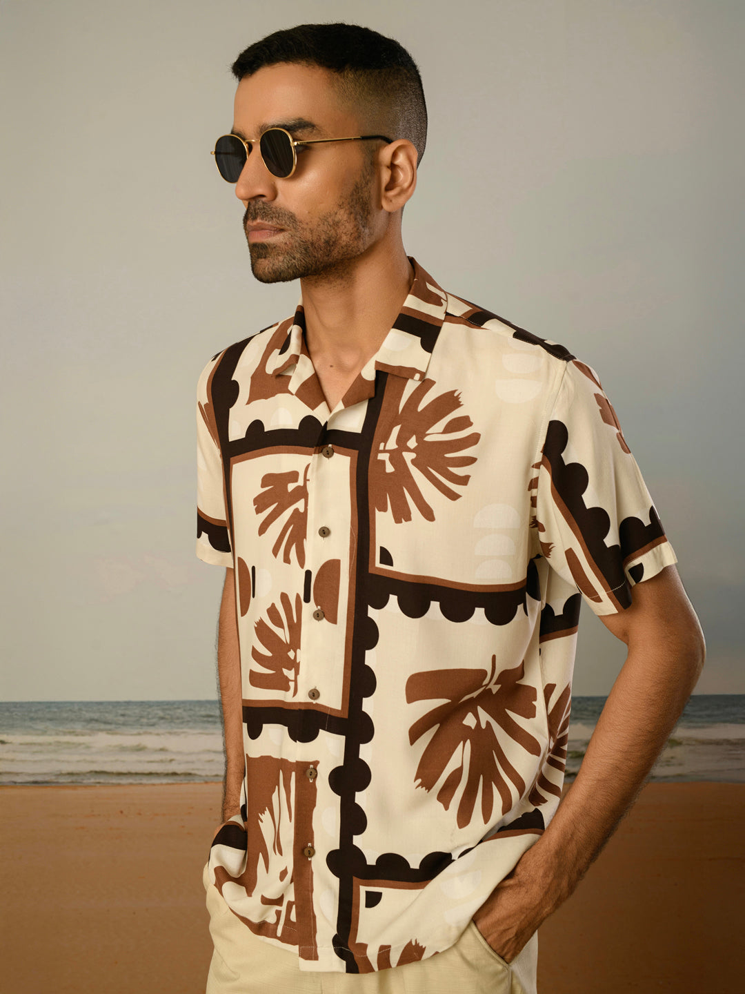 Cream Printed Rayon Shirt