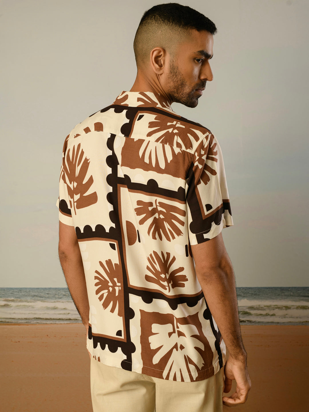 Cream Printed Rayon Shirt