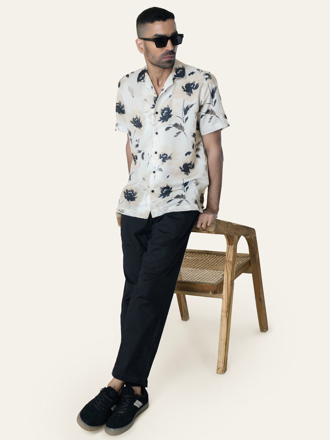 Cream Printed Rayon Shirt