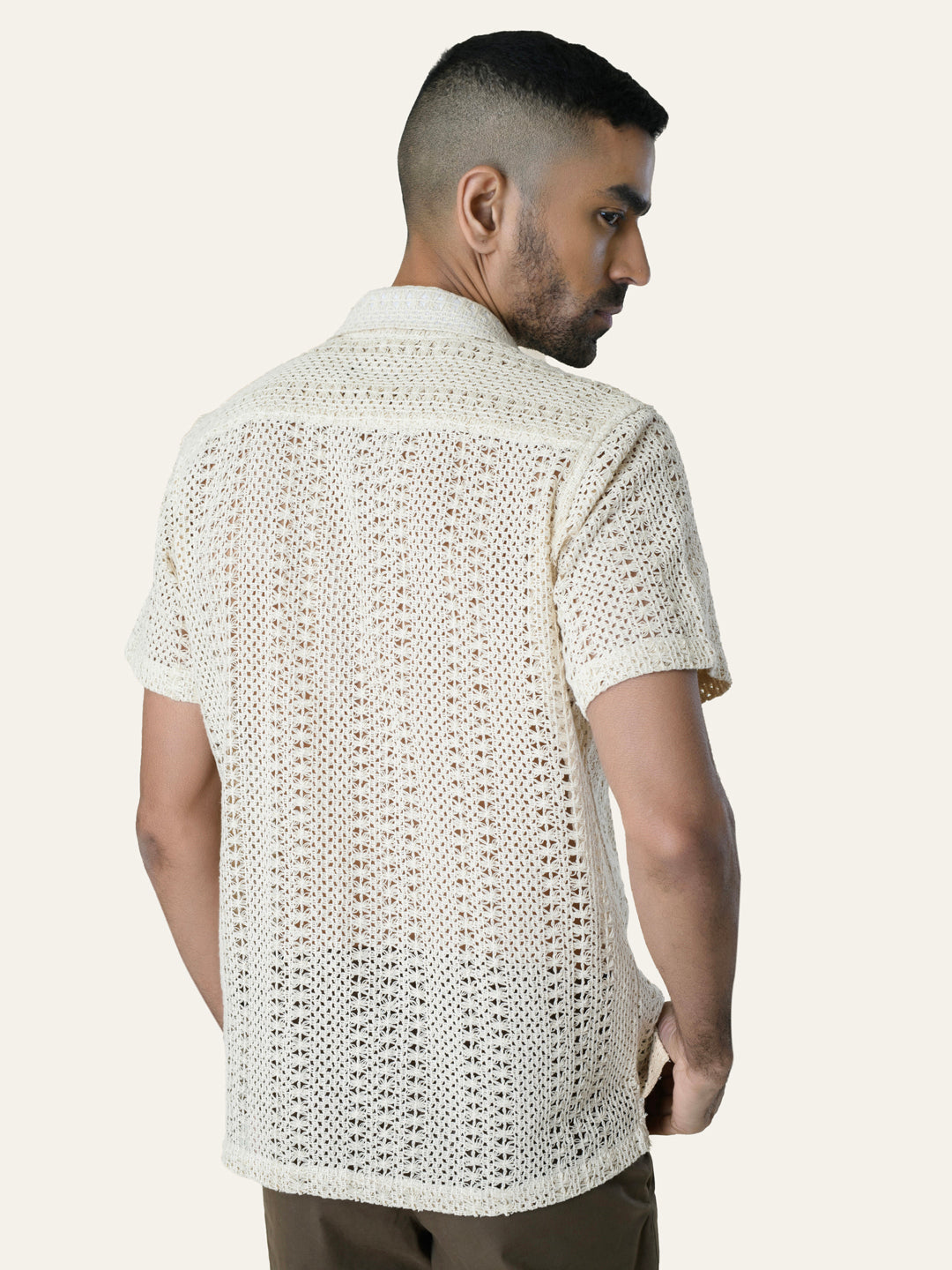 Cream Solid Crochet Shirt