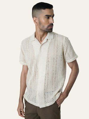 Cream Solid Crochet Shirt