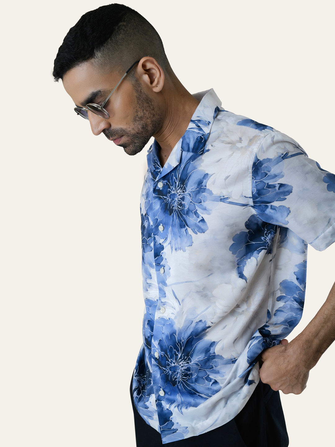 Off White Printed Rayon Shirt