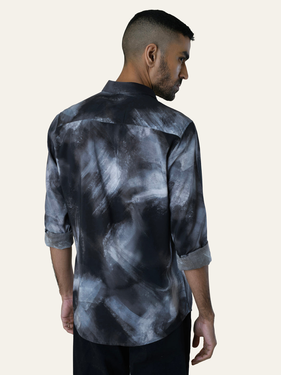 Black Abstract Printed Slim Fit Cotton Shirt