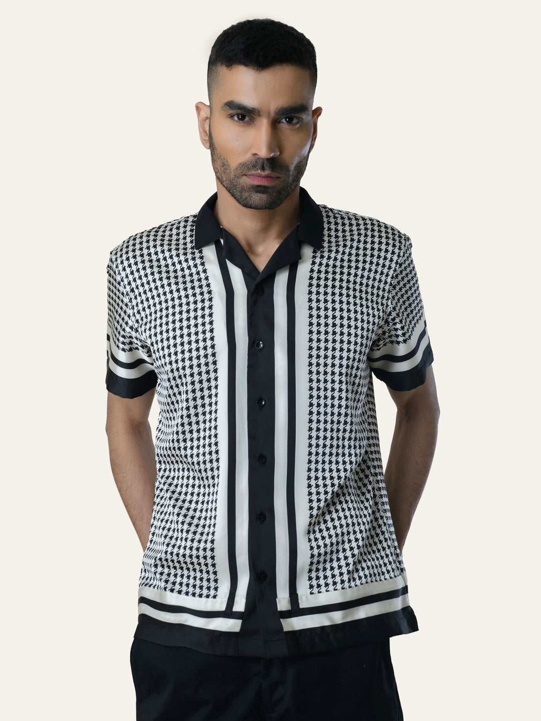 Cream Printed Satin Shirt