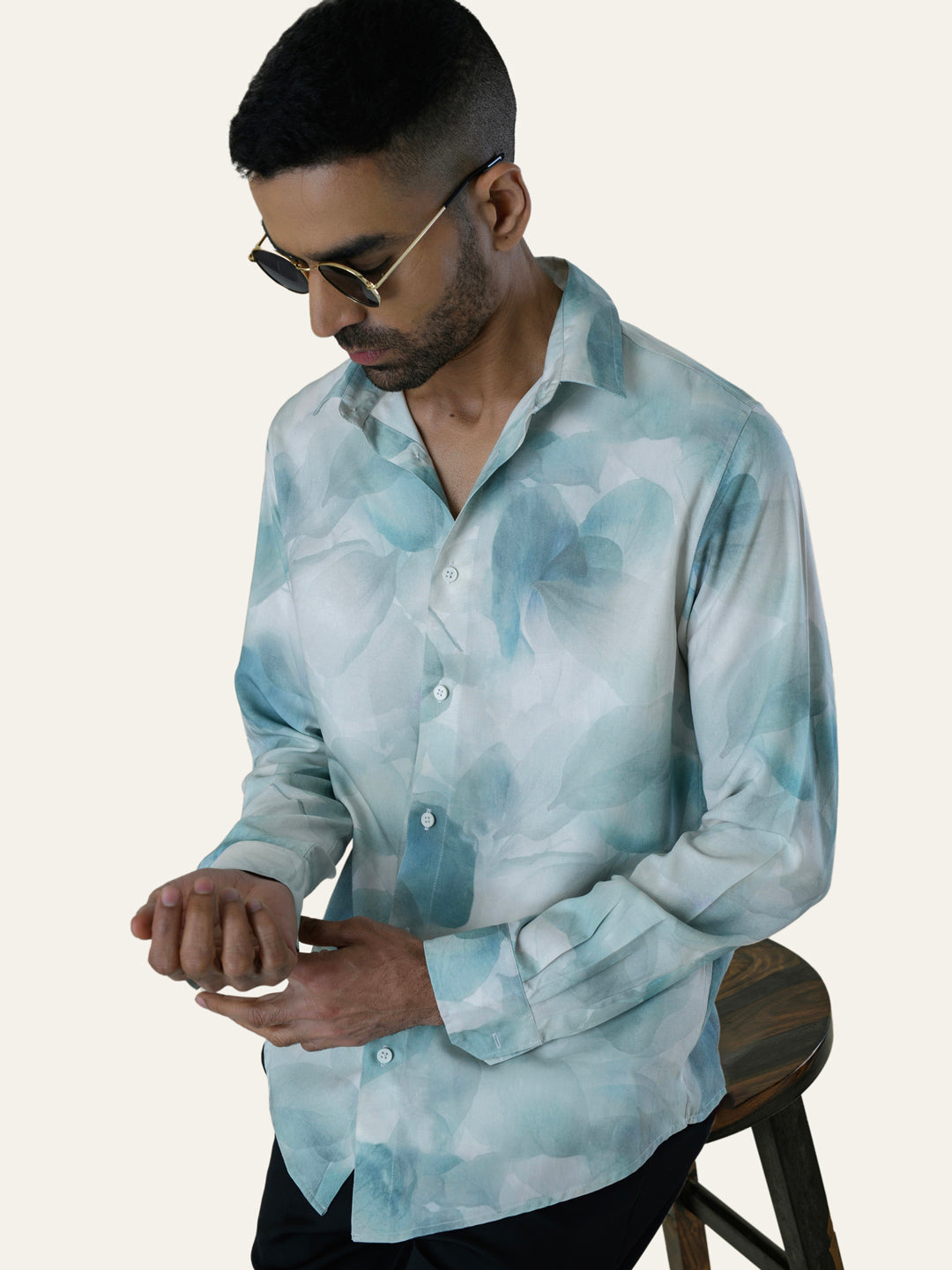 White Printed Slim Fit Rayon Shirt