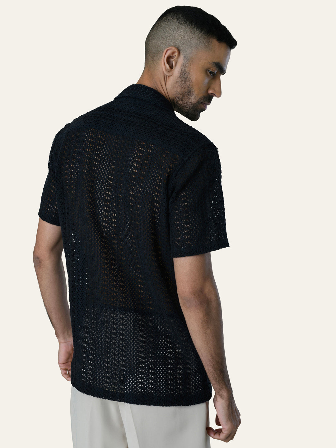 Black Solid Crochet Shirt